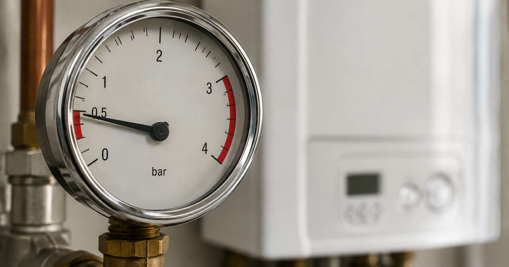 Boiler pressure gauge showing low pressure — a common central heating problem